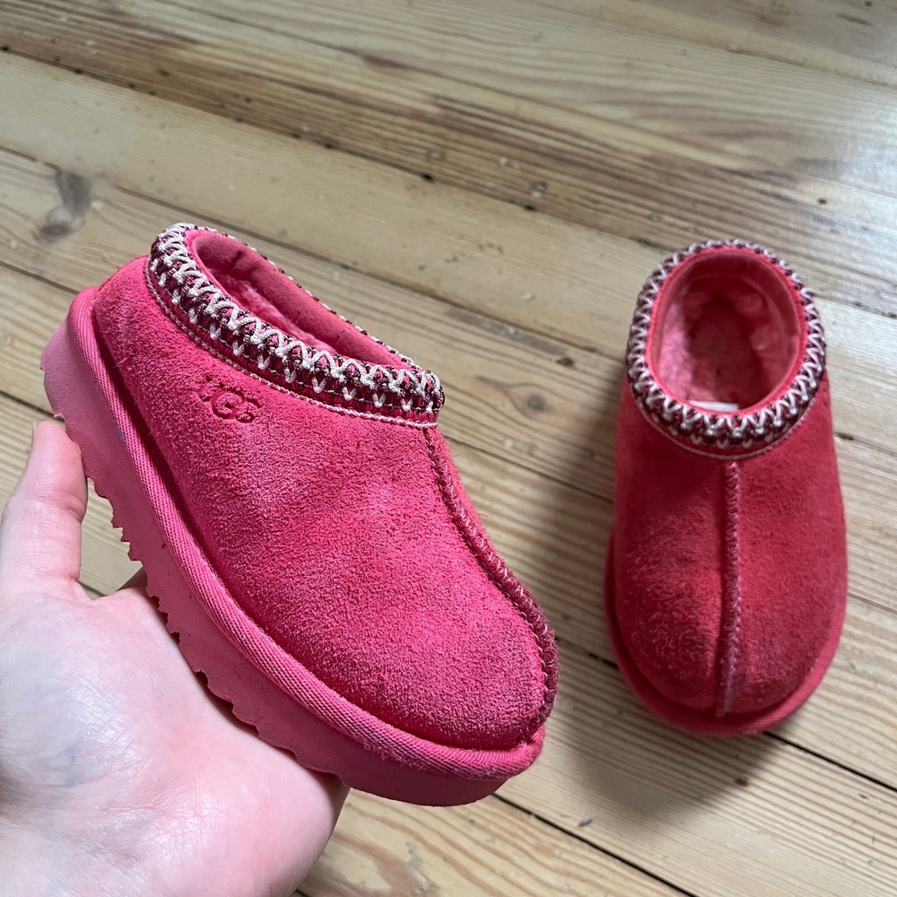 UGG Tasman Slippers Kids Size 9 Pink Suede Embroidered Braid Slip On Clogs